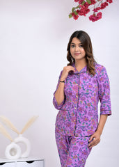 "Bougainvillea Bloom" Printed Viscose Night Suit