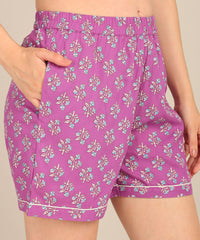 Half Sleeves Shirt & Short Set In Purple Color - Viscose