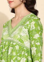 "Lime Meadow" Pure Cotton Floral Top