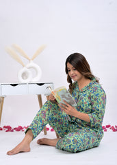 "Mint Bloom" Printed Viscose Night Suit