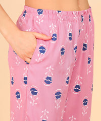 "Pink Pause" Viscose Printed Night Suit