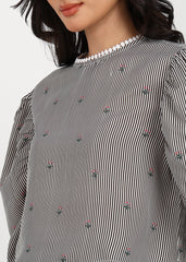 "Midnight Petals" Polyester Striped Top