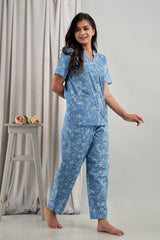 "Bluebell Bloom" Printed Viscose Night Suit