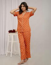 "Tangerine Bloom" Printed Viscose Night Suit
