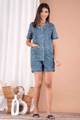 "Indigo Drift" Printed Viscose Shorts Night Suit