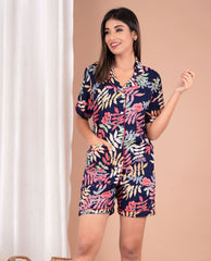 "Midnight Tropics" Printed Viscose Shorts Night Suit