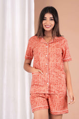 "Sunset Spice" Printed Viscose Shorts Night Suit