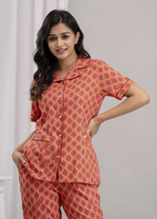 "Coral Bloom" Printed Viscose Night Suit