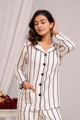 "Vanilla Stripe" Striped Viscose Night Suit