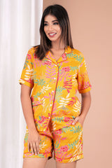 "Tropic Pop" Printed Viscose Shorts Night Suit