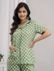 "Minty Bloom" Printed Viscose Night Suit