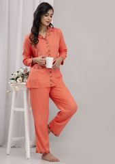 "Coral Charm" Solid Viscose Night Suit