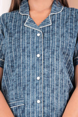 "Indigo Drift" Printed Viscose Shorts Night Suit