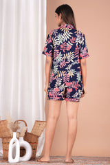 "Midnight Tropics" Printed Viscose Shorts Night Suit