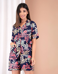 "Midnight Tropics" Printed Viscose Shorts Night Suit
