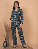 "Misty Pine" Printed Viscose Night Suit
