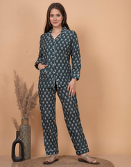 "Misty Pine" Printed Viscose Night Suit