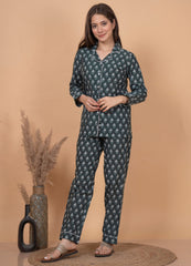 "Misty Pine" Printed Viscose Night Suit