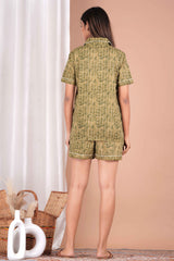 "Olive Trail" Printed Viscose Shorts Night Suit