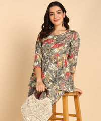 Grey Peplum Style Cord Set For Women - Cotton