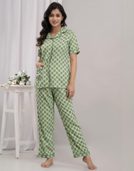 "Minty Bloom" Printed Viscose Night Suit