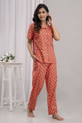 "Coral Bloom" Printed Viscose Night Suit