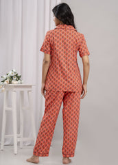 "Coral Bloom" Printed Viscose Night Suit