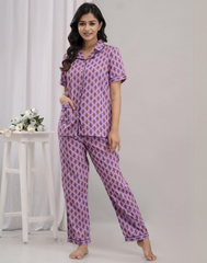 "Lavender Crush" Printed Viscose Night Suit