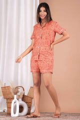 "Sunset Spice" Printed Viscose Shorts Night Suit