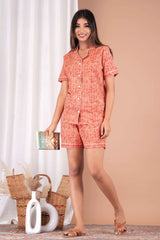"Sunset Spice" Printed Viscose Shorts Night Suit