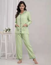 "Mint Garden" Solid Viscose Night Suit