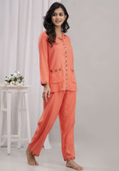 "Coral Charm" Solid Viscose Night Suit