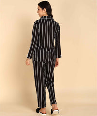 "Midnight Lines" Striped Viscose Night Suit