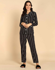 "Midnight Lines" Striped Viscose Night Suit