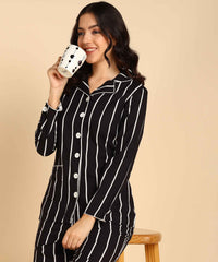"Midnight Lines" Striped Viscose Night Suit