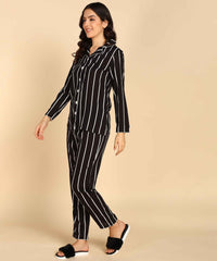 "Midnight Lines" Striped Viscose Night Suit