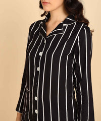"Midnight Lines" Striped Viscose Night Suit