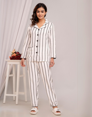 "Vanilla Stripe" Striped Viscose Night Suit