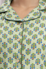 "Minty Bloom" Printed Viscose Night Suit