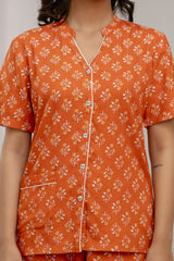 "Tangerine Bloom" Printed Viscose Night Suit