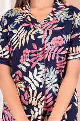 "Midnight Tropics" Printed Viscose Shorts Night Suit