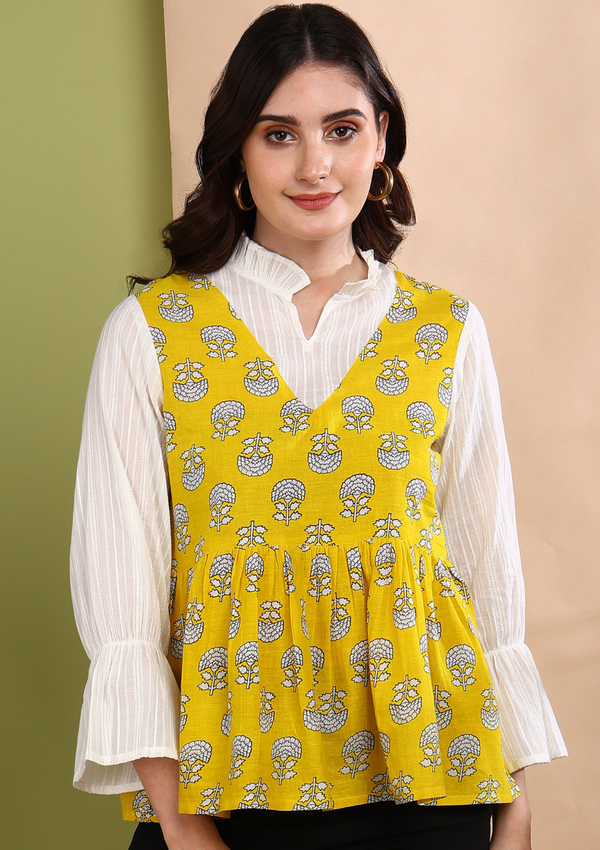 "Sunburst Bloom" Pure Cotton Layered Top