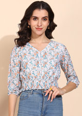 "Apricot Bloom" Smocked Waist Top