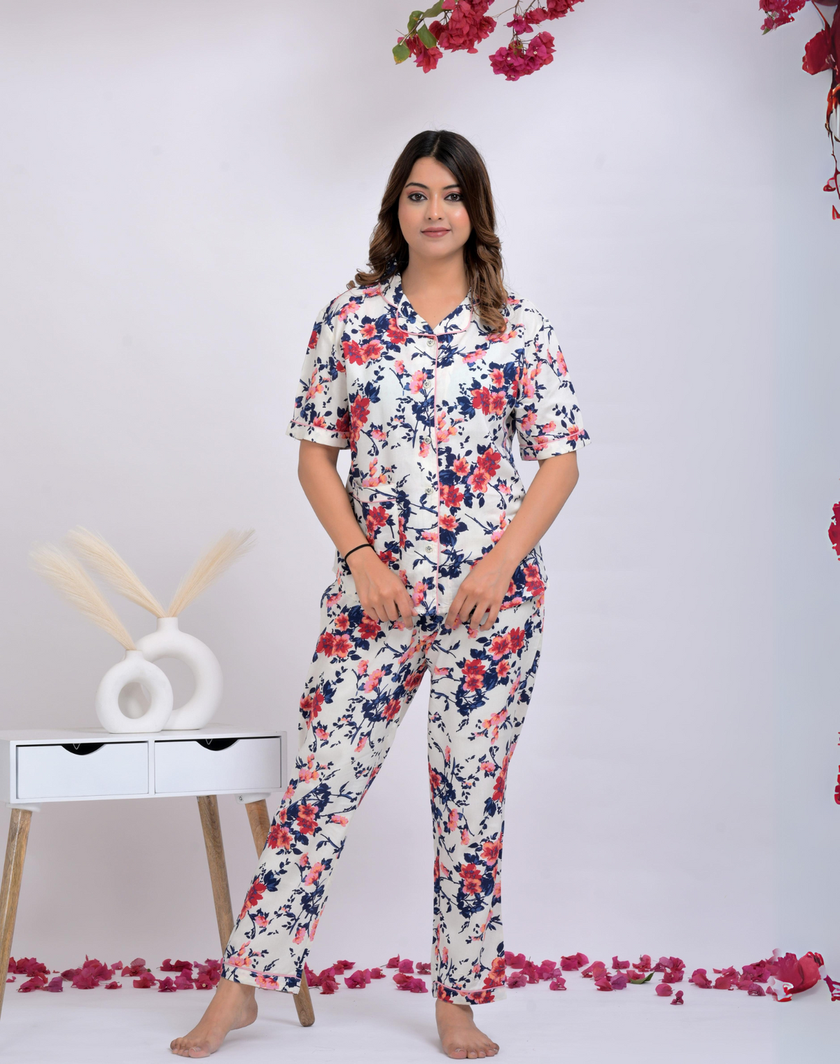 "Cherry Whim" Viscose Printed Night Suit