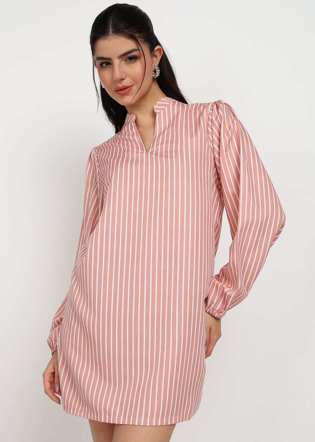 Women Peach Strip A-line Dress