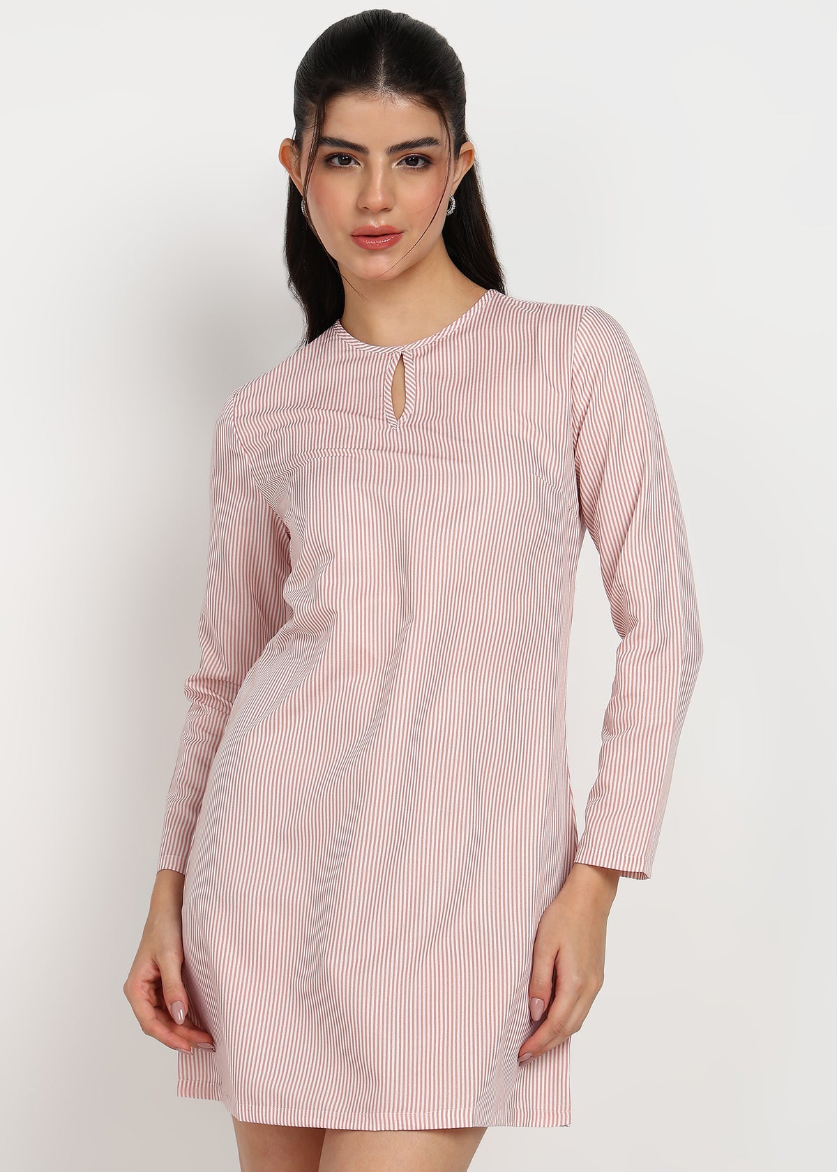 Women Peach Strip Dress