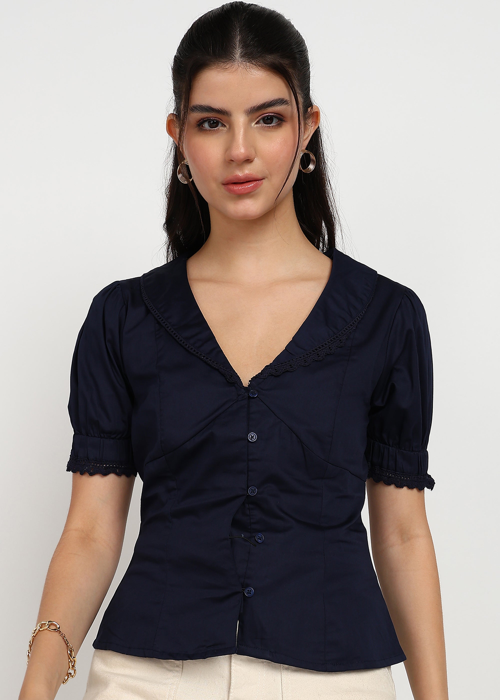 Women Navy Solid Top
