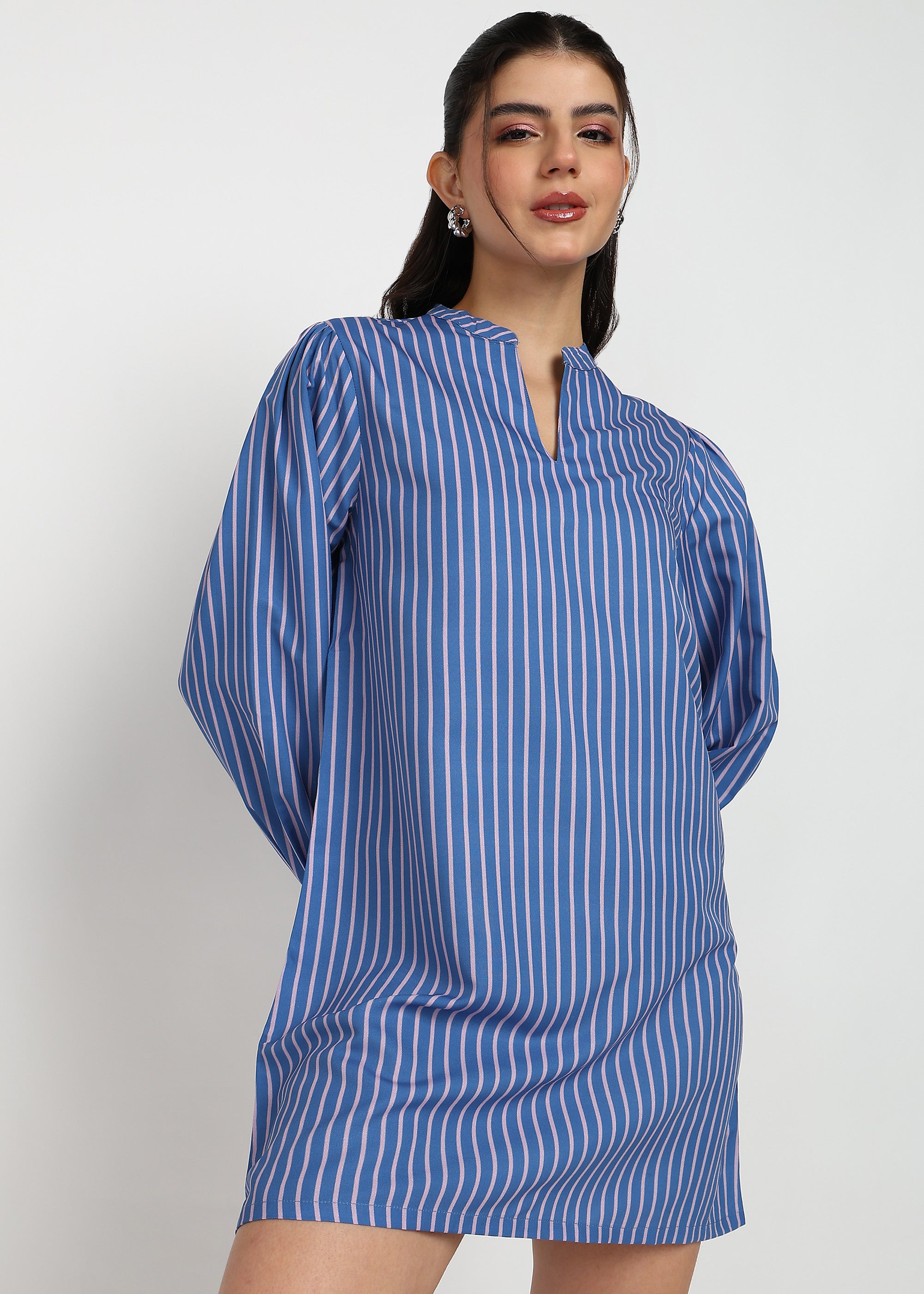 Women Blue Strip A-line Dress