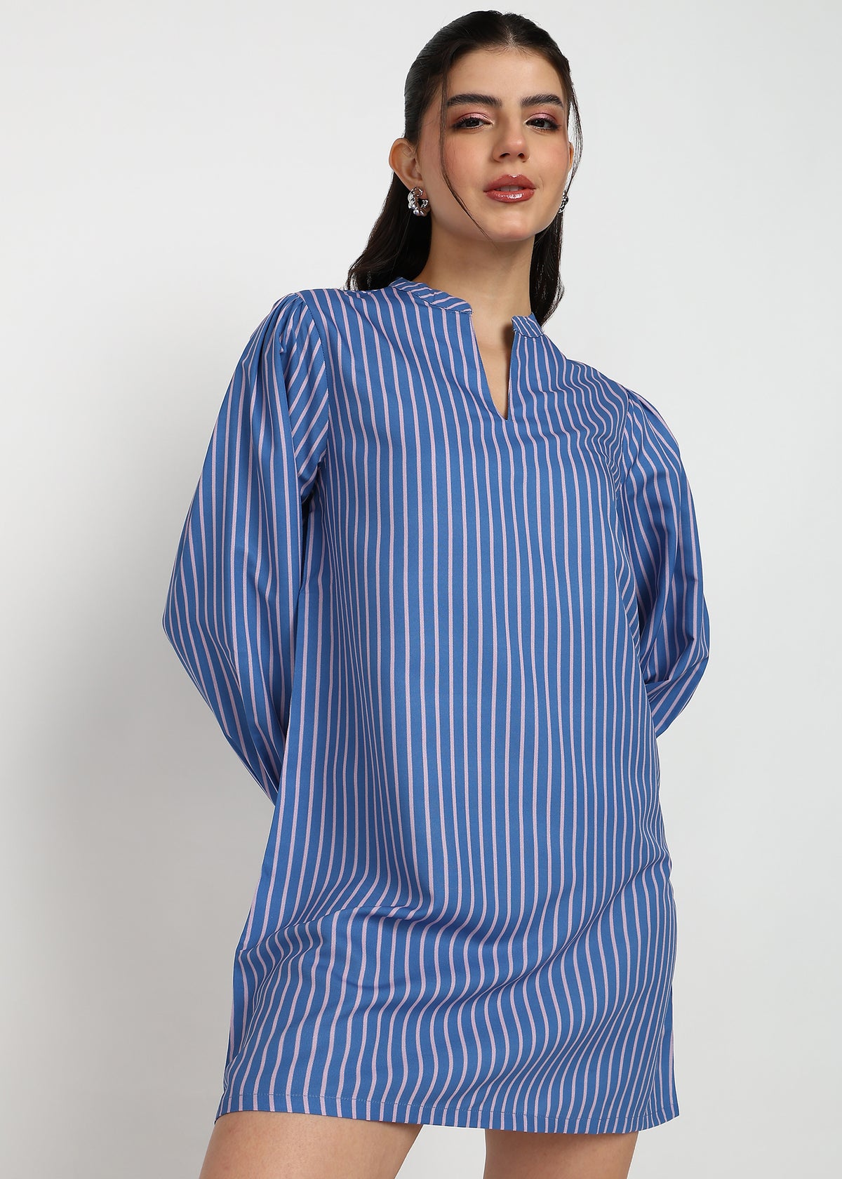 Women Blue Strip A-line Dress