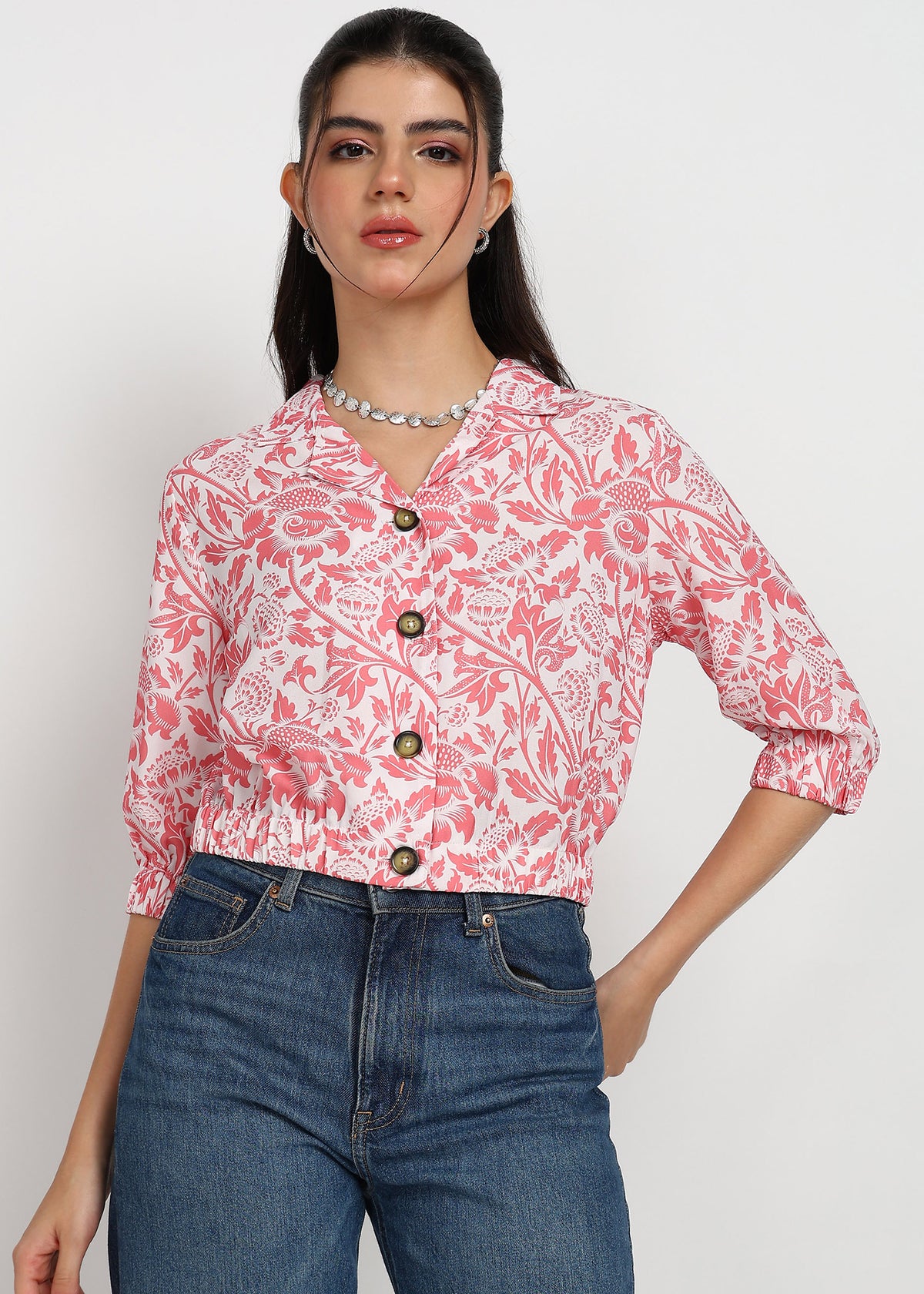Women Peach Floral Printed Shirt